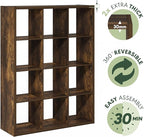 Furinno Cubicle Book Shelf, 12-Cube Bookshelf, Extra Thick Frame Reversible Bookcase with Open Back, 14.6" x 44" x 58", for L