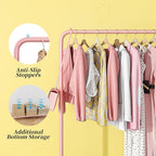 Simple Trending Standard Clothes Clothing Garment Rack with Storage Shelves, Rolling Clothes Organizer on Wheels for Hanging 