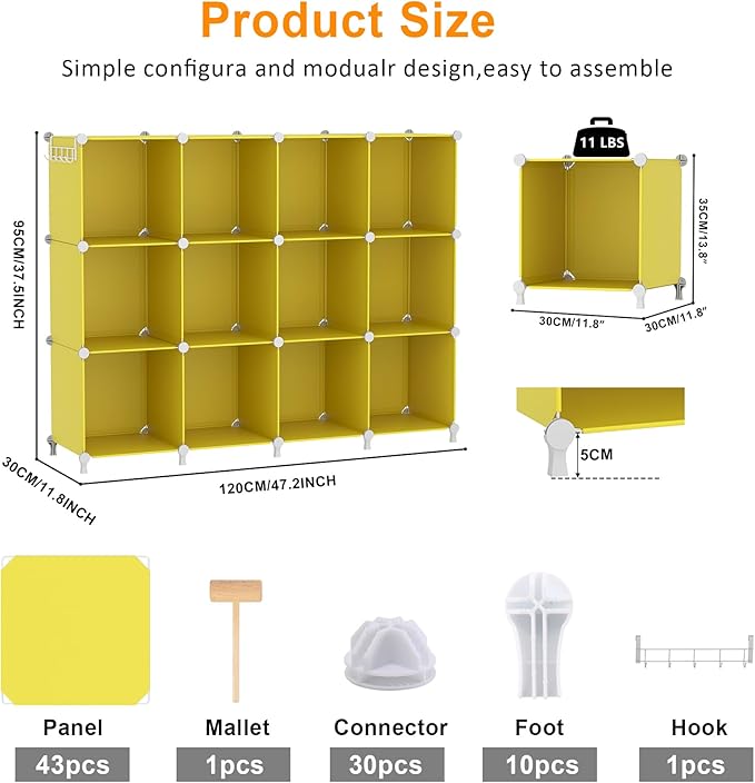 AWTATOS Cube Storage Organizer, Storage Cubes Shelves, 12 Cube Closet Organizers and Storage, DIY Stackable Bookshelf Plastic
