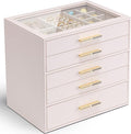 Vlando 5 Layer Jewelry Box for Women, Glass Lid Jewelry Organizer with 5 Drawers for Necklaces Rings Earrings Bracelets - Lig