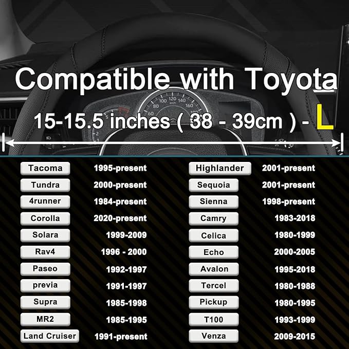 West Llama Customized Auto Car Steering Wheel Cover for Toyota Tundra Tacoma 4runner 15-15.5inches (Black-Large Size)