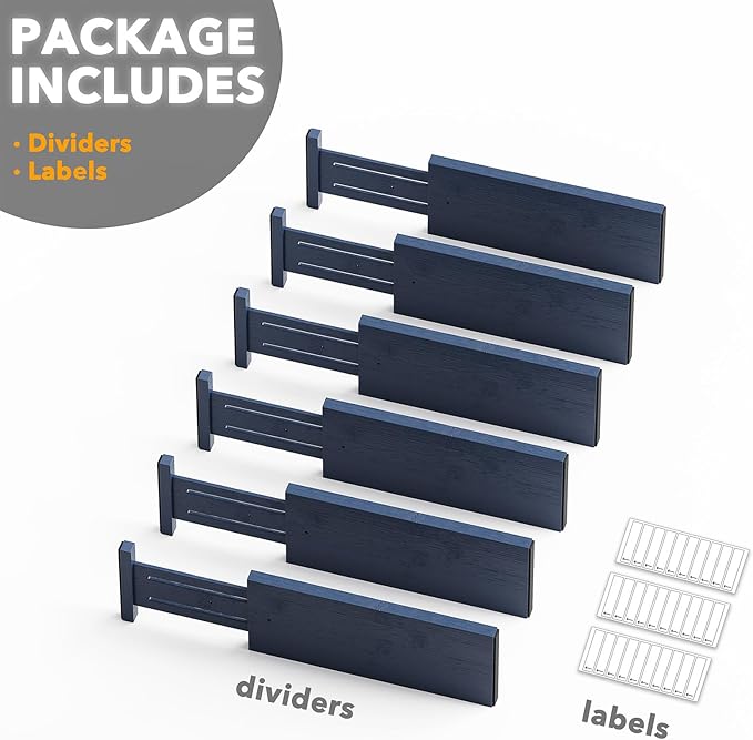 SpaceAid Bamboo Dresser Drawer Dividers 6 Pack, 4.65“ High Adjustable 12.5“-17” Drawer Organizers, Expandable Organization fo