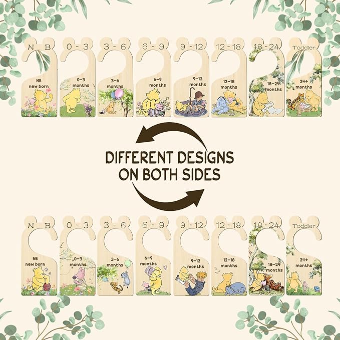 Winnie Wooden Baby Closet Dividers 8 Pcs Double-Sided, Baby Size Closet Dividers, Winnie Baby Stuff Winnie Nursery Decor Baby