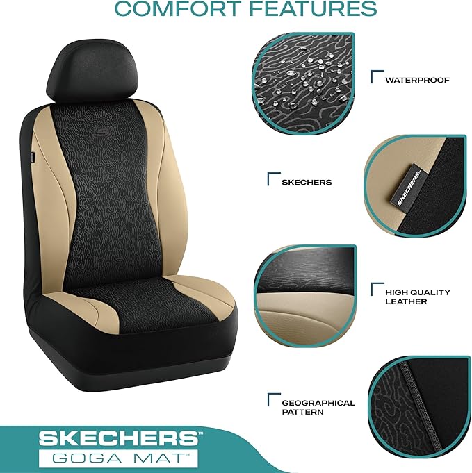 Skechers Car Seat Covers,Leather Seat Covers with GOGA Mat Technology,Waterproof Car Seat Covers Front Seats,Airbag Compatibl
