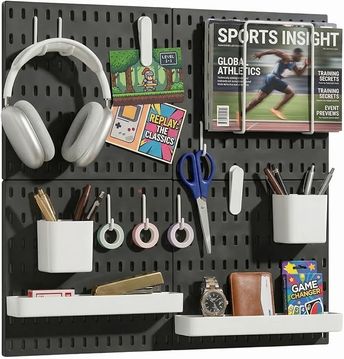 Keepo Peg Board Wall Organizer – Plastic Pegboard Panels, Modular Peg Board Storage System for Home Office, Craft Room, Gamin