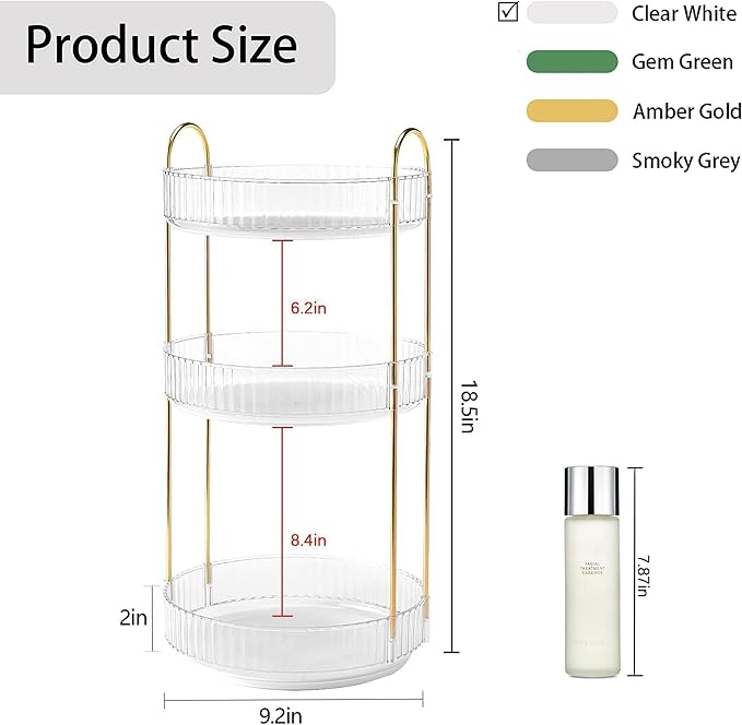 YCIA&DONE 360 Rotating Makeup Organizer and Storage for Vanity Countertop 3 Tiers, High Capacity Cosmetic Skincare Perfume Or