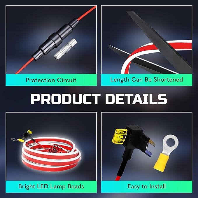 Blue Moon Eclipse 2 Pack 71 inch Car Led Hood Light Strip - Flexible Led Lights for Car that Includes A Mini Fuse Tap & 3/8 Terminal Connector - 12v Exterior Waterproof Daytime Running Lights (White)
