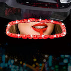 Dotesy 3 PCS Bling Rearview Mirror Cover, Elastic PU Leather Auto Rear View Mirror Protector with Butterfly Car Interior Accessories Universal for Car, SUV, VAN (Red)