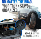 Car Trunk Organizer - Large Collapsible Storage Box with Adjustable Compartments - Heavy-Duty Cargo Organizer for SUV, Truck &