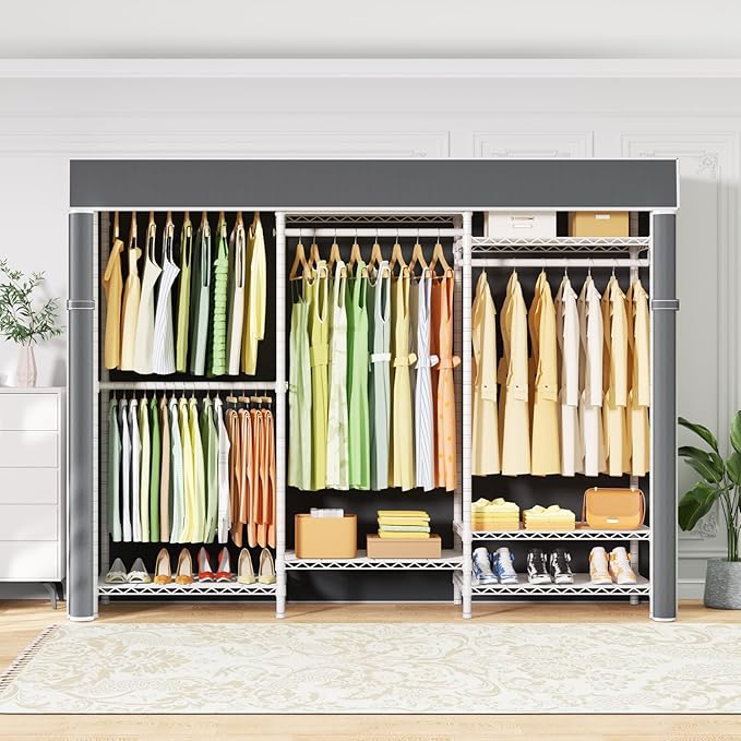 Ulif E13C Heavy Duty Closet Organizer System，Freestanding Clothing Racks for Hanging Clothes，Adjustable Garment Rack 63" W x 