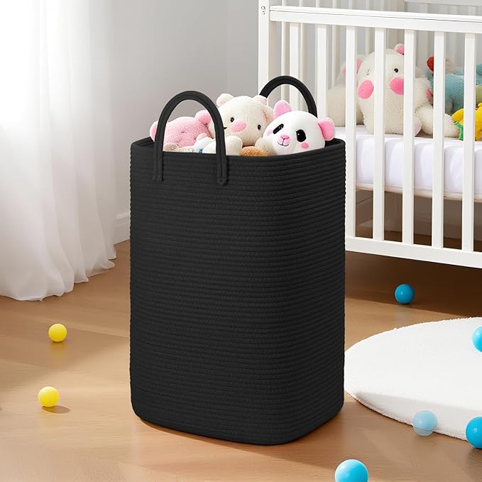 Artfeel Laundry Basket,Woven Cotton Rope Laundry Hamper,60L Versatile Storage for Dirty Clothes,Baby Toys,and Blankets in Bat