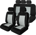 Universal Fit Diamond Stitched Flat Cloth Car Seat Covers Full Set - Gray
