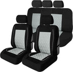Universal Fit Diamond Stitched Flat Cloth Car Seat Covers Full Set - Gray
