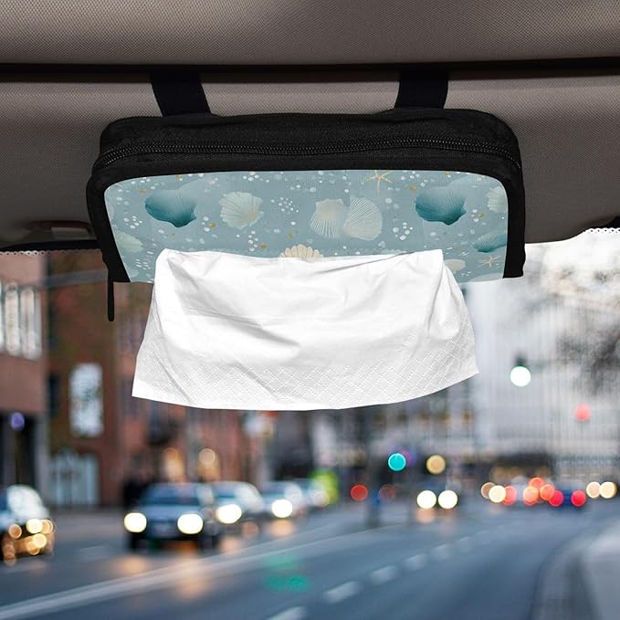 Car Tissue Holder Car Visor Organizer Tissue Box Holder for Car Sun Visor Organizer with Car Vehicle Accessories Essentials Interior for Women Men Light Blue Seashell Starfish Pearl