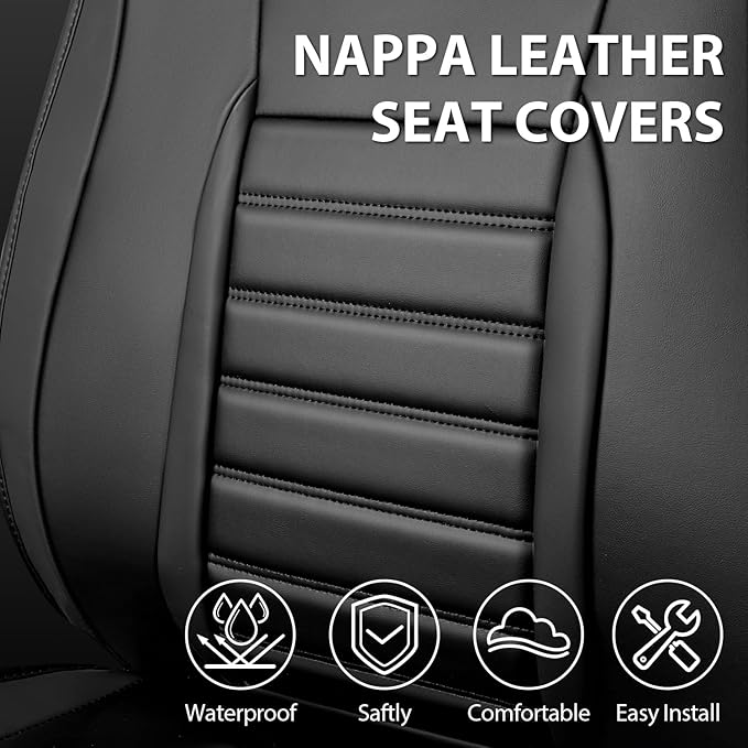 CAR PASS Nappa Leather Car Seat Covers Front Seats, Luxury Seat Protector for Cars, Waterproof Anti-Slip Seat Cushion Airbag 