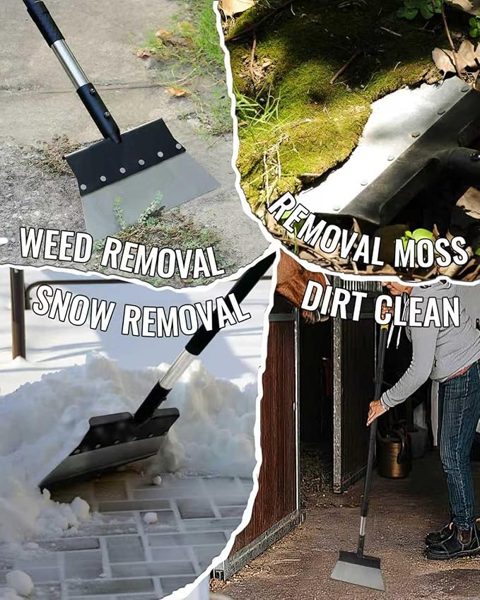 Garden Flat Shovel, Heavy Duty Multifunctional Cleaning Shovel with 60" Adjustable Long Handle, Metal Floor Scraper Tool for Weeding, Scraping, Ice & Snow Removal, Driveway, Sidewalk, Garden, Outdoor
