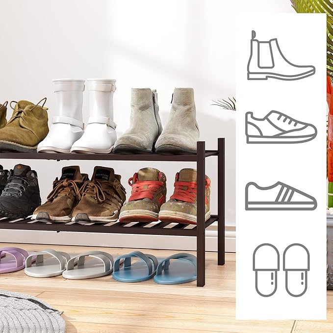 viewcare 2-Tier Shoe Rack for Entryway, Bamboo Shoe Rack for Closet, Free Standing Shoe Racks for Indoor Outdoor, Stackable S