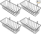 4 Pcs Gridwall Accessories 9"x4"x3" Hanging Basket Wall Mounted Grid Plate Wire Basket for Kitchen Grid Plate Wall Mounted St