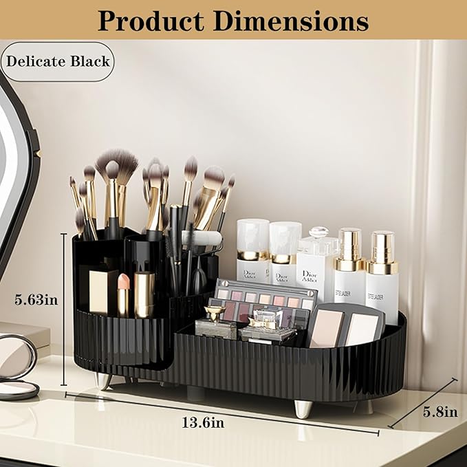 Rotating Makeup Organizer for Vanity with Brush Holder, Cosmetic Makeup Storage Organizer, Large Spinning Makeup Skincare Org
