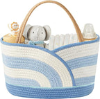 Baby Diaper Caddy Organizer - Portable Cotton Rope Diaper Caddy Basket for Nursery, Gift for Baby Shower List, Storage for Di