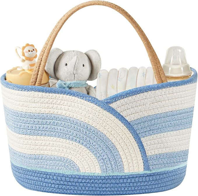 Baby Diaper Caddy Organizer - Portable Cotton Rope Diaper Caddy Basket for Nursery, Gift for Baby Shower List, Storage for Di