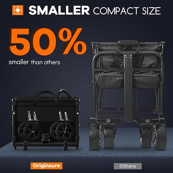 Collapsible Wagon Cart Foldable - Portable Heavy Duty Folding Beach Wagons with Wheels - Outdoor Utility Carts for Groceries, Shopping, Camping, Sports, Garden with Large Capacity - Black