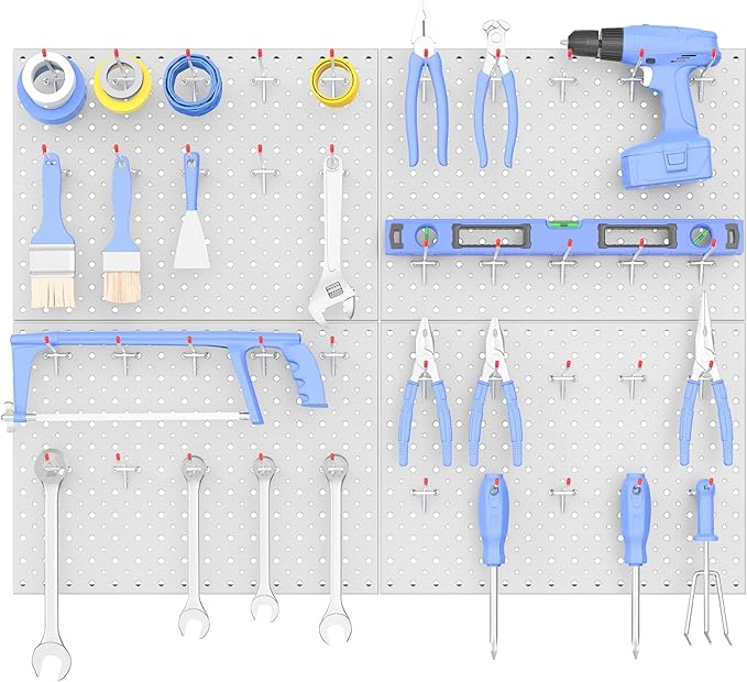 WALMANN 12 x 16 in Metal Pegboard Panels and Hooks for Garage, Tool Organizer Pegboard with Hook - Compatible with 1/8" & 1/4