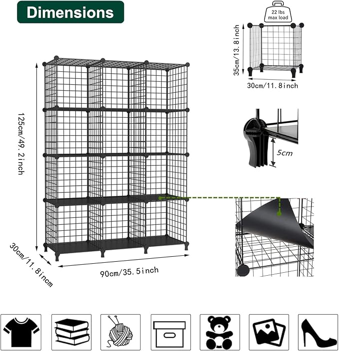 AWTATOS Wire Cube Storage Organizer, Closet Organizers and Storage, Metal 12 Cube Storage Shelves Bookshelf, Portable Closet 