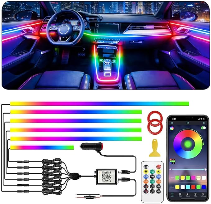 Interior Car LED Strip Lights, Acrylic LED Lights for Car with Dynamic Dreamcolor Chasing, 6 in 1 175 inches 593 LEDs Ambient Lighting Kits Music Sync Wireless APP and Remote Control