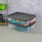 Sterilite 12-Pack Modular Stacker Box, Durable Clear Plastic Storage Bins with Latching Lids, 40 Quart - Stackable Organizing