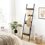HOOBRO Blanket Ladder, 5-Tier Towel Rack with Hooks, Wall-Leaning Blanket Rack, Decorative Display Ladder Shelf, for Scarves,