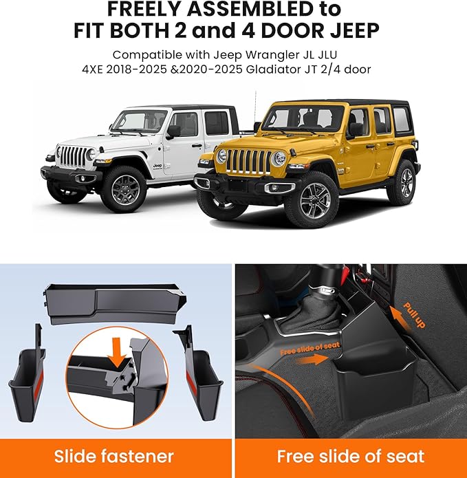 2PCS Center Console Organizer Gear Shift Tray & Front Under Seat Hidden Storage Box for Jeep Wrangler JL JLU 2025 2024-2018 & 2020 2021 2022 2023 2024 2025 Jeep Gladiator JT Truck Interior Accessories