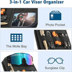 Upgraded Molle Car Sun Visor Organizer, Semi-Rigid MOLLE Panel No Sagging with Zipper Storage Pouch & Glasses Clip, Tactical Gear for Trucks SUVs Cars - Universal Fit