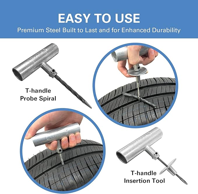 CKAuto Universal Tire Repair Kit, Heavy Duty Car Emergency Tool Kit for Flat Tire Puncture Repair, 36 Pcs Value Pack, Tire Pl