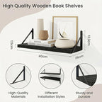 Floating Bookshelf with Brackets, Black Floating Shelves, 16 inch Wall Shelves Set of 3, Particle Board Wooden Shelf for Kitc
