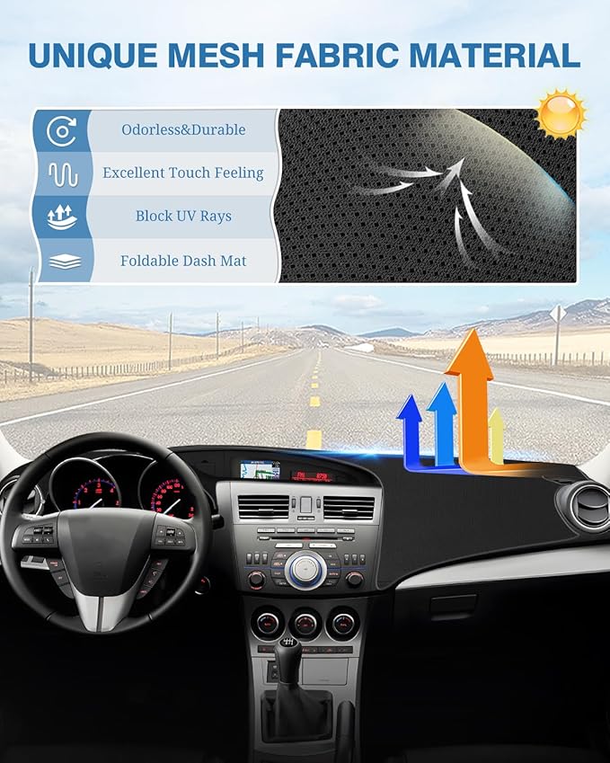 FIILINES Dash Cover Fit for Mazda 3 2010-2013 Accessories Dashboard Mat Cover for Mazda 3 Accessories Dash Mat Sunshade Nonsl