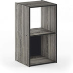 Furinno Pelli Cubic Storage Cabinet, 2x1, French Oak Grey/Black