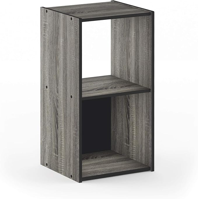 Furinno Pelli Cubic Storage Cabinet, 2x1, French Oak Grey/Black