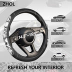 ZHOL Snake Skin Leather Steering Wheel Cover,Black and White Animal Fur Car Accessory Steering Wheel Cover,Universal 14.5-15i