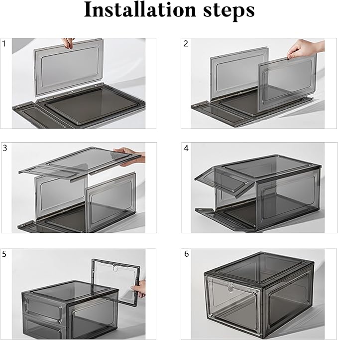 Attelite Upgrade 12pack Shoe Box Storage Containers,Thicken Sturdy Clear Stackable Plastic Shoe Organizer Box with Magnetic D