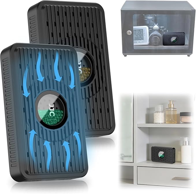 2 Pack Rechargeable Desiccant Dehumidifier for Storage with USB-C Cable,Reusable Portable Moisture Humidity Absorber Dryer