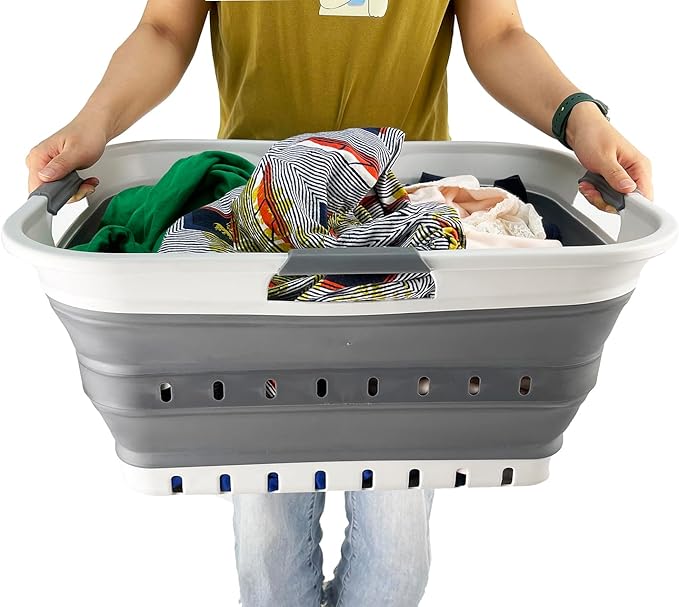 SAMMART 42L (11 gallon) Collapsible Plastic Laundry Basket - Foldable Pop Up Storage Container/Organizer - Space Saving Hampe