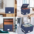 ENGPOW File Box with Lock, Fireproof Document Box with Pockets, Collapsible File Organizer Filing Storage Cabinet with Handle