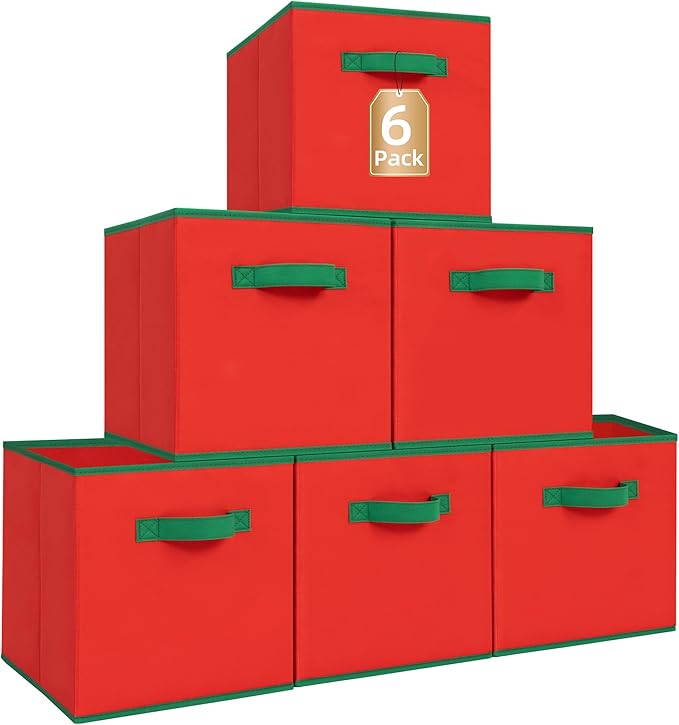 STORAGE MANIAC Storage Cubes, 11 Inch Durable 6 Pack Storage Shelf Basket for Christmas, Fabric Foldable Collapsible Bins wit