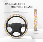 Flowers Floral Steering Wheel Cover Cute Universal 15 Inch Car Accessories Protector for Women Fit Auto SUV Sedan Vans Trucks