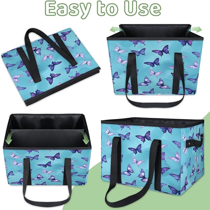 Reusable Grocery Bags Heavy Duty Shopping Bags Foldable Large Tote Bags with Long Handles & Hard Bottom