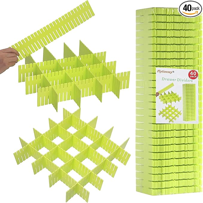 40Pcs Drawer Dividers, Adjustable Drawer Organizer for Socks, Underwear, Makeup, Can Help Tidy Kitchen, Bedroom, Dresser Gree