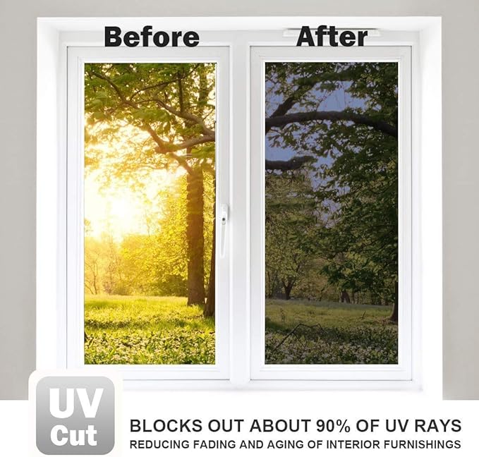 WPCTEV One Way Mirror Window Film Daytime Privacy Heat Control Film Solar Film Non-Adhesive Window Tint for Home and Office Blue & Silver 6 Mil 17.5 Inch x 6.5 Feet
