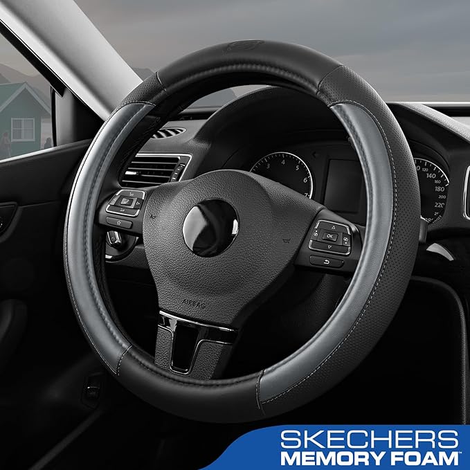 Skechers Steering Wheel Cover Memory Foam,Luxury Leather Steering Wheel Covers,Universal Anti-Slip Fit 14" 1/2-15" Car Wheel 