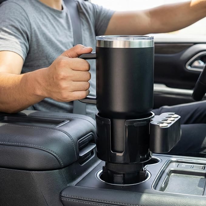 [Upgraded] Car Cup Holder Expander with Coin Organizer, Cup Holder Extender Adapter for Car with Adjustable Base, Fits Yeti, Hydro Flask, Nalgene, Owala, Bottles & Mugs in 2.7"-4.2" (10-46 OZ)
